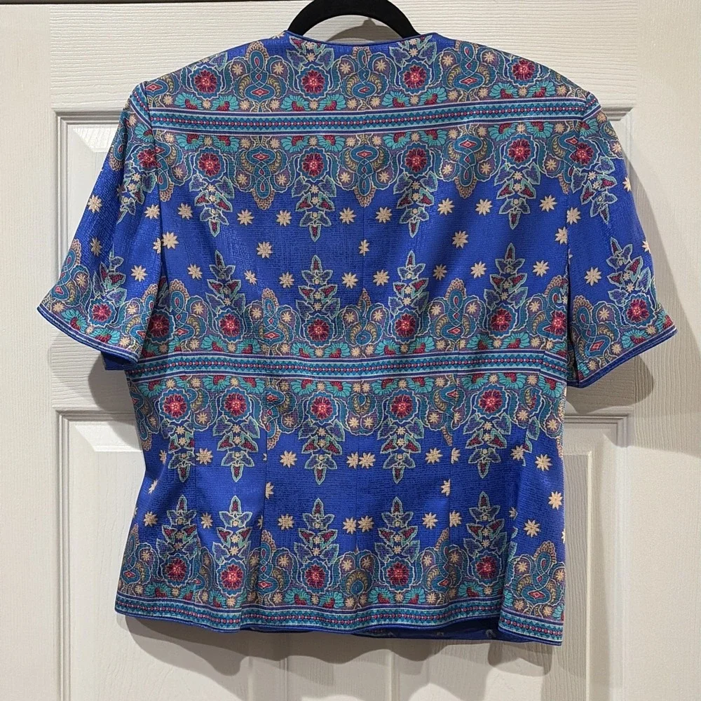 Adrianna Papell Boutique Silk Button Up Blouse Women Size 12 Blue Floral Vintage - Picture 3 of 9